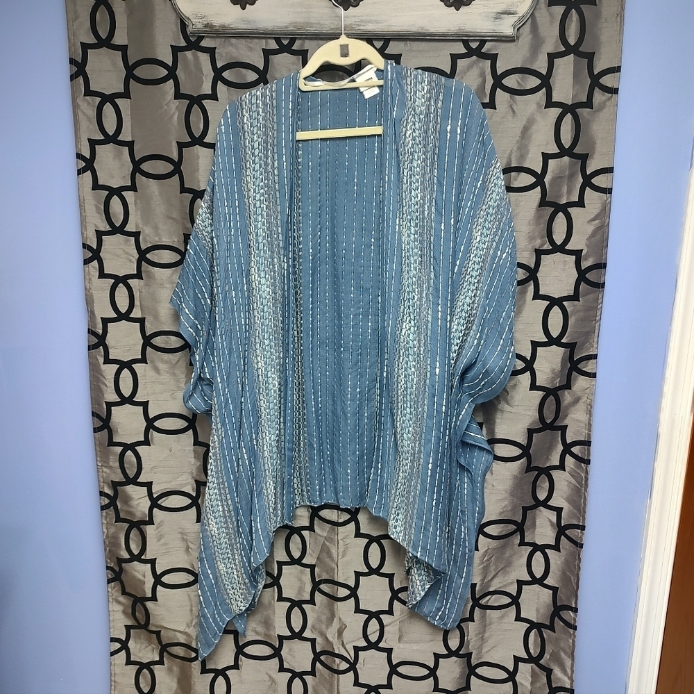 Sonoma Kimono Blue Striped Cardigan Slit Arms One Size - Picture 12 of 14